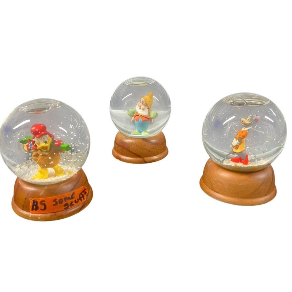 Disney Snow Globe Bundle of 3 Small 3" Wood Bases Happy Donald & Clarabelle‎